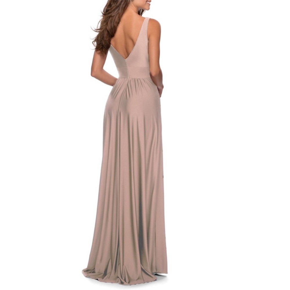 La Femme Plunge Neck A-Line Gown - Picture 5 of 11